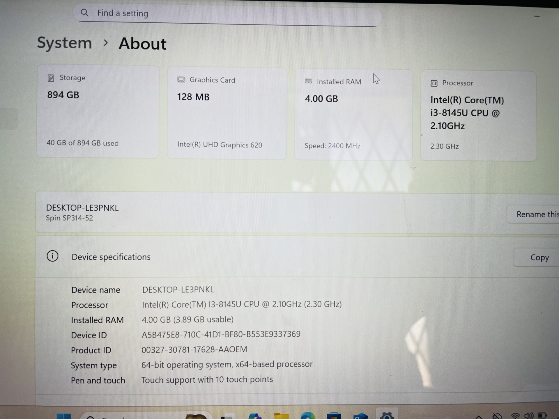 Acer Spin 3 8th Gen “Core i3” 2.10GHz 4GB RAM 1TB SSD Black - (Grade B) - Image 11