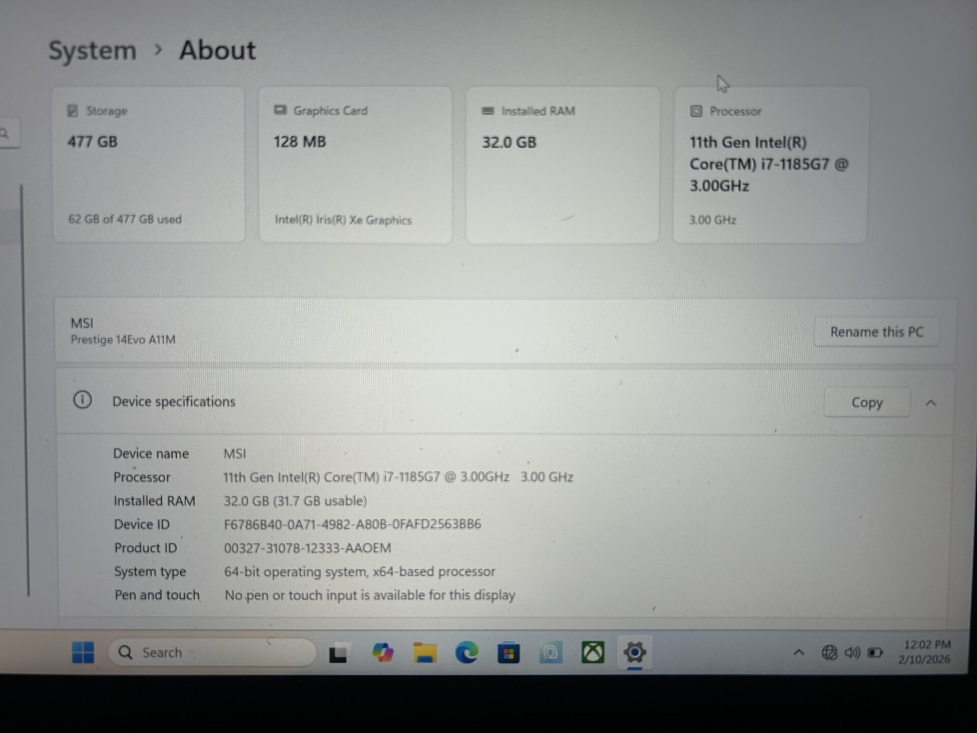 MSI Prestige 14" Evo A11M 11th Gen "Core i7" 3.00GHz 32GB RAM 512GB SSD NVMe Black (Grade B) - No Charger - Image 15