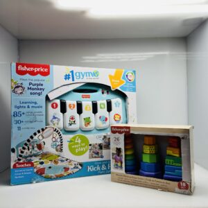 COMBO DEAL: Fisher-Price Piano Gym + Fisher-Price Wooden Stacking Shape Sorter (Condition: Good)