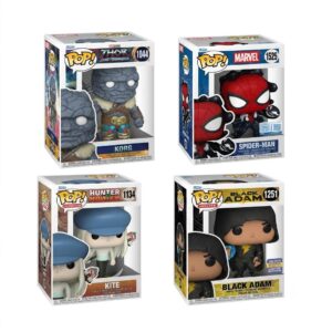 COMBO DEAL: Funko Pop Black Adam 1251, Hunter X Hunter Kite 1134, Spider-Man 1525, Korg 1044 (Condition: Good)
