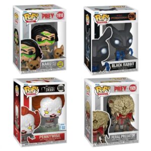 COMBO DEAL: Funko Pop Feral Predator 1909, Naru 1910, Pennywise 1865, Black Rabbit 1296 (Condition: Good)