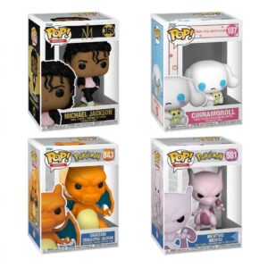 COMBO DEAL: Funko Pop Mewtwo 581, Charizard 843, Cinnamoroll 107, Michael Jackson 360 (Condition: Good)