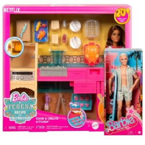COMBO DEAL: Barbie The Movie Mattel Ken Doll + Teresa Recipe for Friendship Kitchen Playset (Condition: Good)