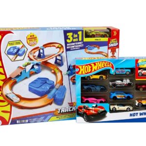 COMBO DEAL: Mattel Hot Wheels 10 Car Pack + Deluxe Track Set with Motorized Booster (Condition: Fair)