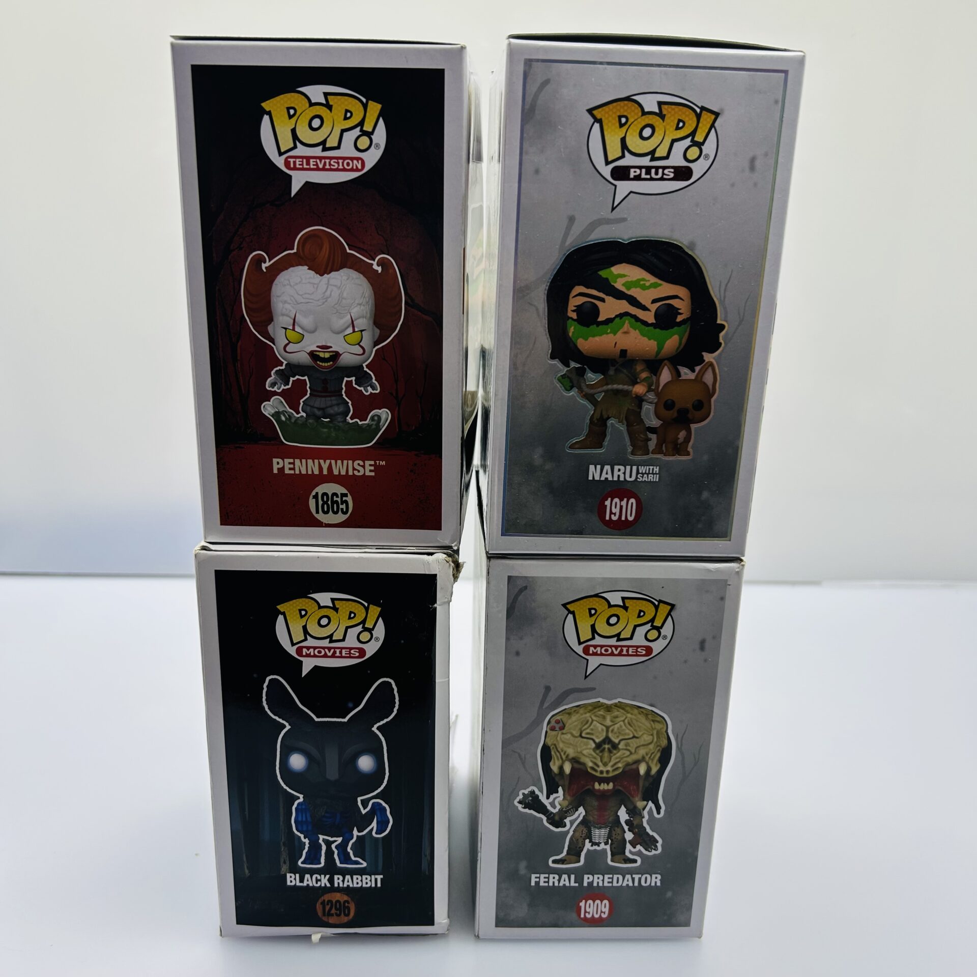COMBO DEAL: Funko Pop Feral Predator 1909, Naru 1910, Pennywise 1865, Black Rabbit 1296 (Condition: Good) - Image 3
