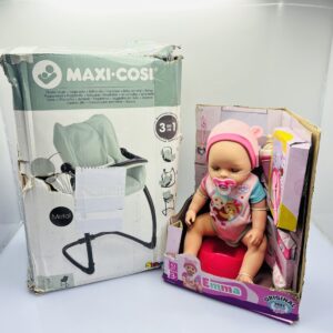 COMBO DEAL: Smoby Maxi-Cozi 3-in-1 Feeding Chair + Baby Born Emma Doll (Condition: Good)