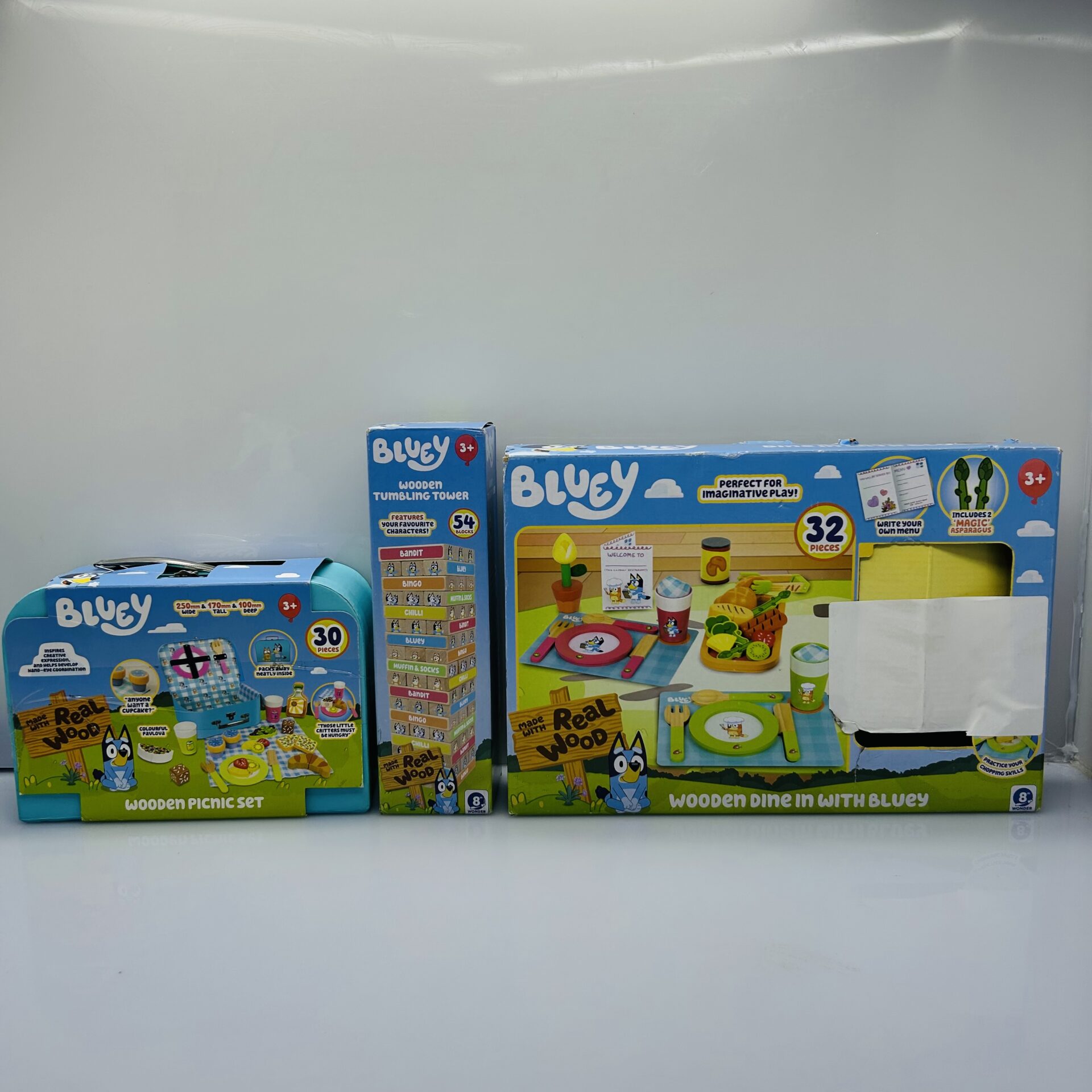 COMBO DEAL: Bluey Wooden Combo Set - Dine In, Picnic Set and Tumbling Tower (Condition: Good) - Image 2