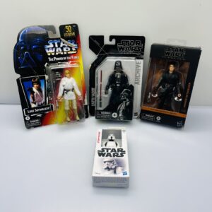 COMBO DEAL: Hasbro Star Wars The Power of the force Luke Skywalker Figurine + Hasbro Star Wars Revenge of the Sith-Anakin Skywalker Figurine + Hasbro Star Wars Stormtrooper Figurine + Hasbro Star Wars The black Series Darth Vader Figurine (Condition: Excellent)