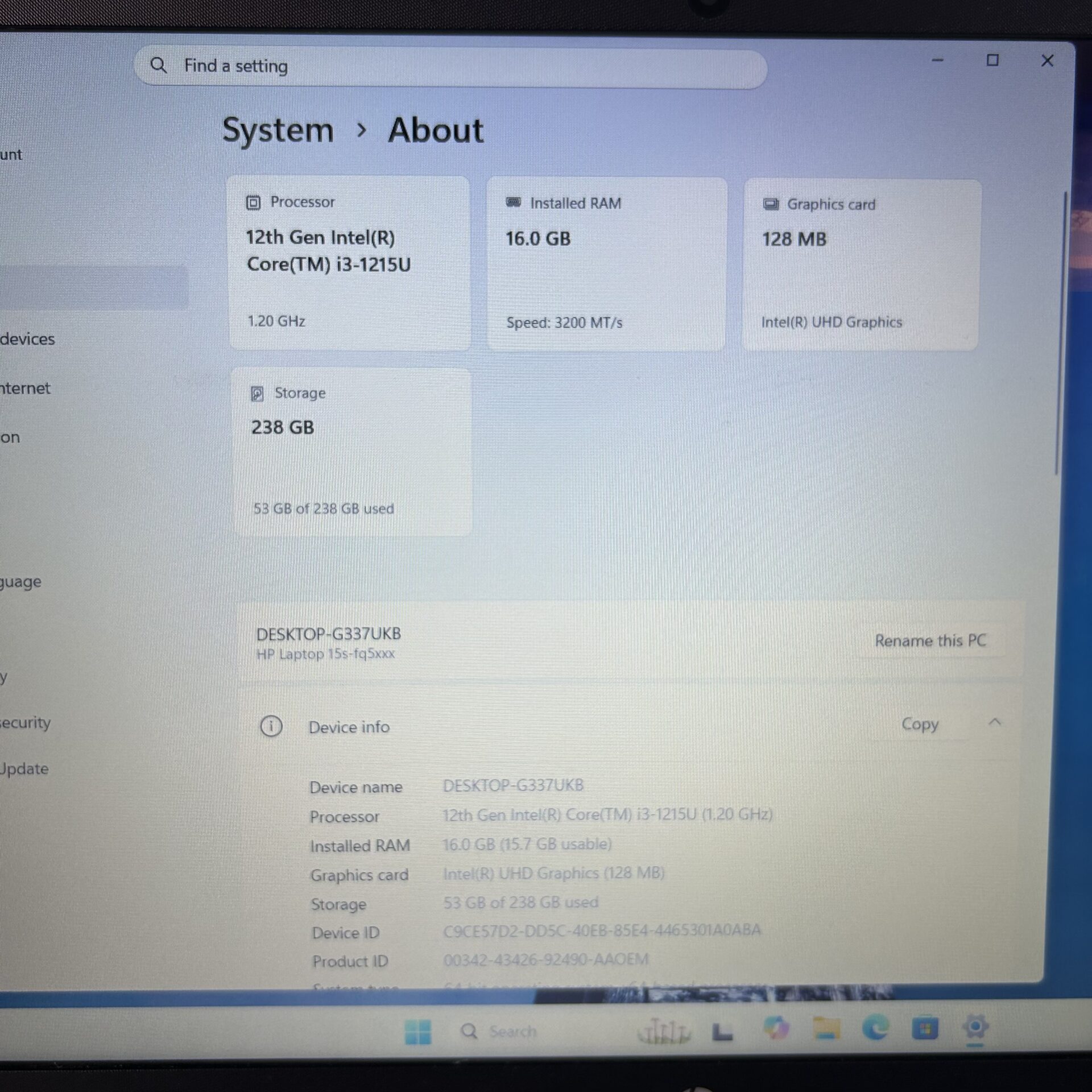 HP 15s-fq5023ni 12th Gen "Core i3" 1.20 GHz 16GB RAM 256GB SSD Natural Silver (Condition: Good) - Image 15