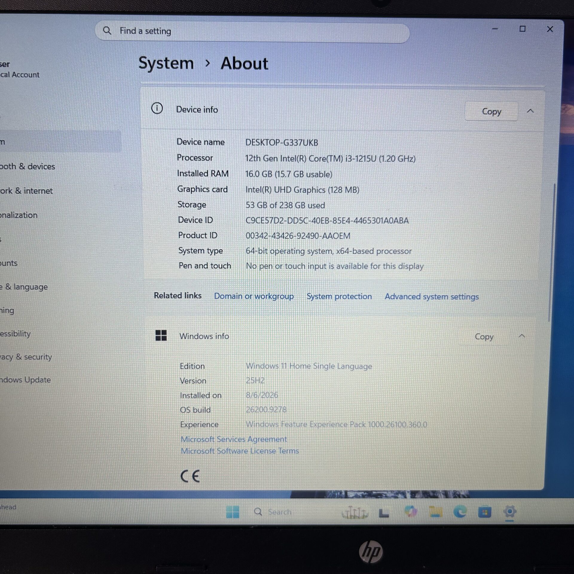HP 15s-fq5023ni 12th Gen "Core i3" 1.20 GHz 16GB RAM 256GB SSD Natural Silver (Condition: Good) - Image 16