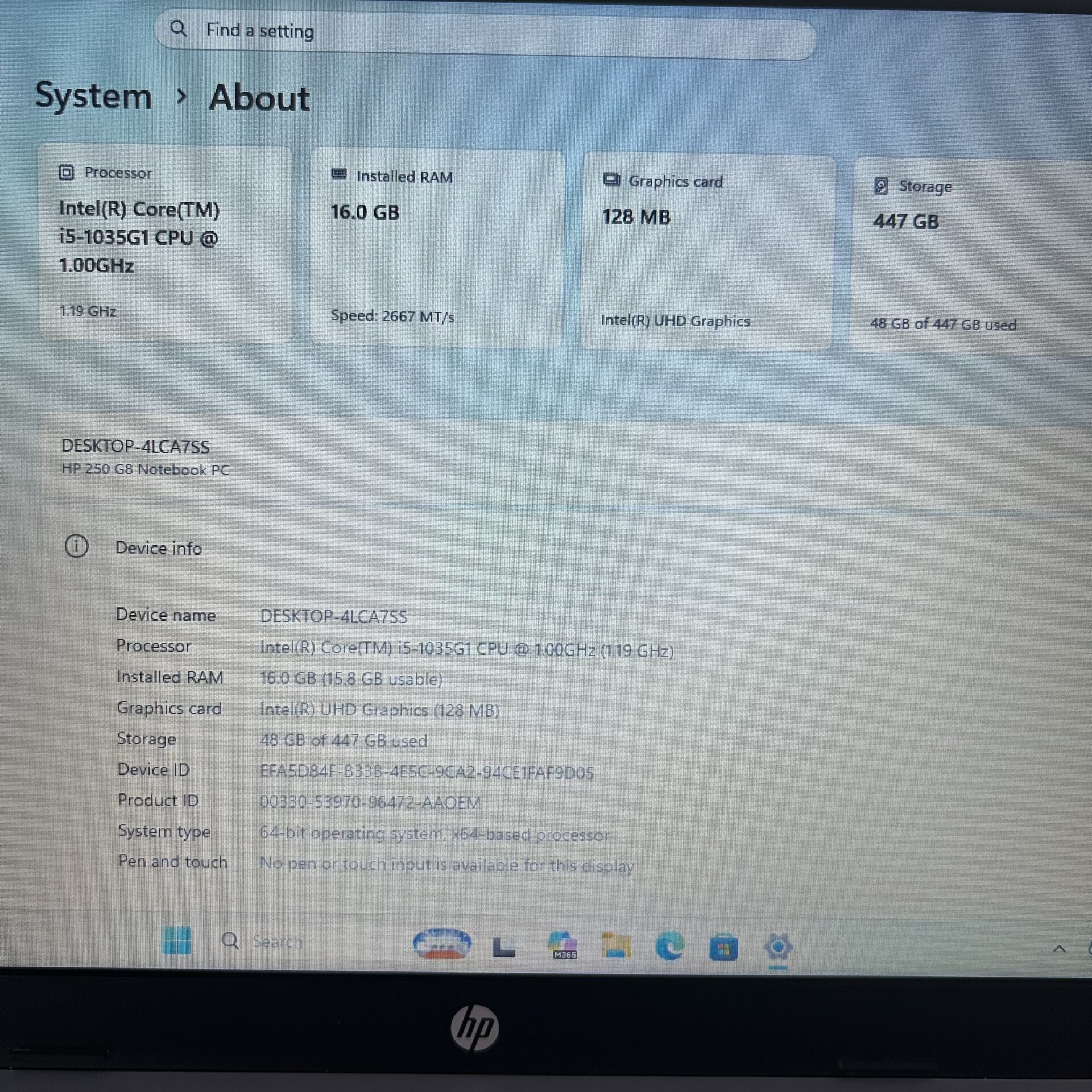 HP 250 G8 10th Gen “Core i5” 1.19GHz 16GB RAM 512GB SSD Asteroid Silver (Condition: Good) - Image 8